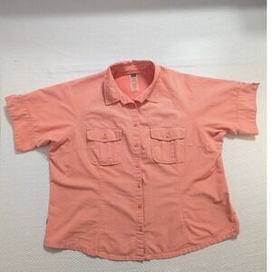 REI Women's 2X UPF 45+ Hiking Shirt Coral Plaid Short Sleeve Vented Travel